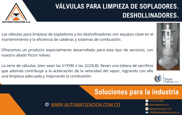 Válvulas para limpieza de sopladores. Deshollinadores.