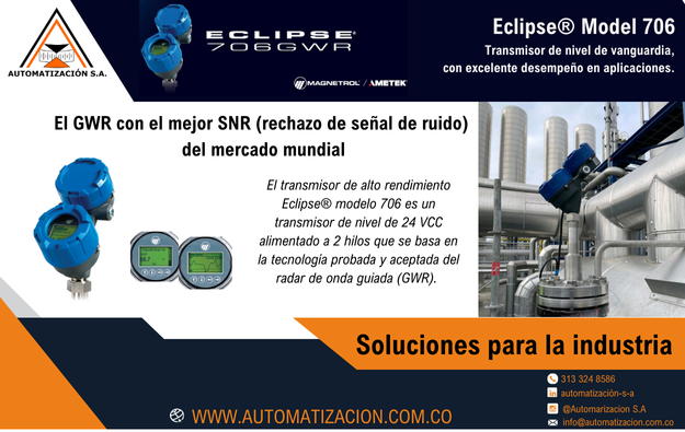 Eclipse® Model 706: Transmisor de nivel de vanguardia, con excelente desempeño en aplicaciones.