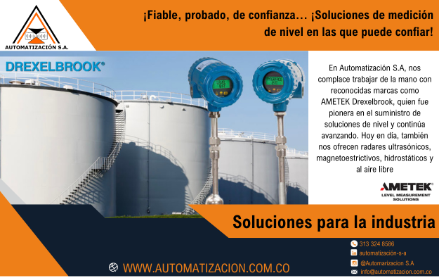 Automatización distribuidor oficial de Drexelbrook en Colombia, capaz de brindar soluciones, equipos y asistencia técnica.