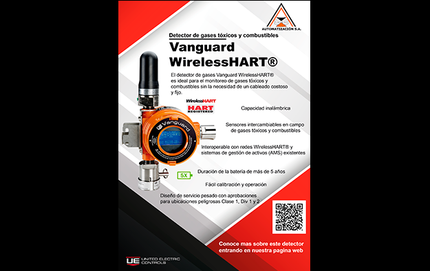 Detector de gases tóxicos y combustibles Vanguard WirelessHART®
